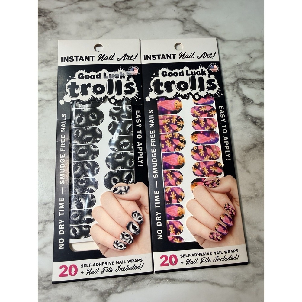 2~GOOD LUCK TROLLS NAIL WRAPS 20 EACH PACK (2871)